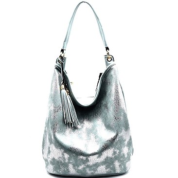 SG124-LP Tassel Accent Textured Metallic 2 Way Hobo