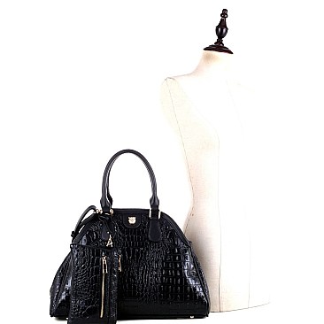 Tiger Charm Crocodile Embossed 2 in 1 Dome Satchel SET MH-SG4112S