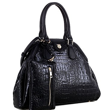 Tiger Charm Crocodile Embossed 2 in 1 Dome Satchel SET MH-SG4112S