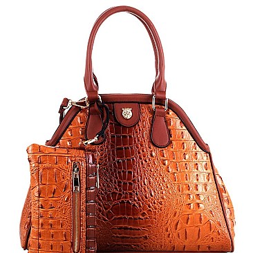 Tiger Charm Crocodile Embossed 2 in 1 Dome Satchel SET MH-SG4112S