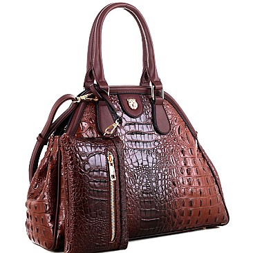 Tiger Charm Crocodile Embossed 2 in 1 Dome Satchel SET MH-SG4112S