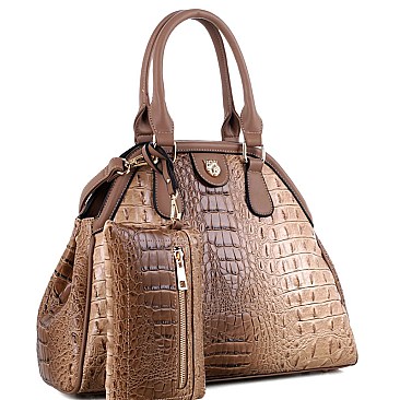 Tiger Charm Crocodile Embossed 2 in 1 Dome Satchel SET MH-SG4112S