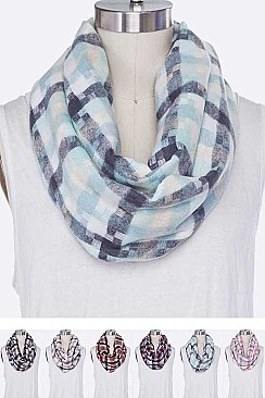 Pack of 12 Trendy Mix Plaid Infinity Scarf Set