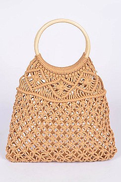 Round Handle Cotton Crochet Summer Bag