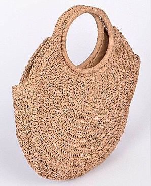 Large Raffia Woven Round Handbag