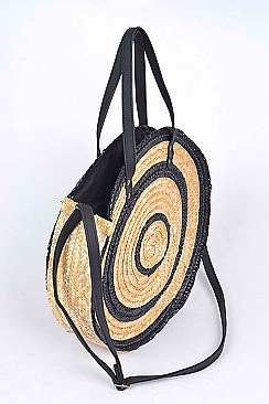 2Tone Raffia Straw Round Bag