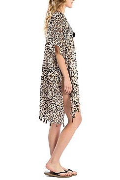 TASSEL CHEETAH KIMONO CARDIGAN