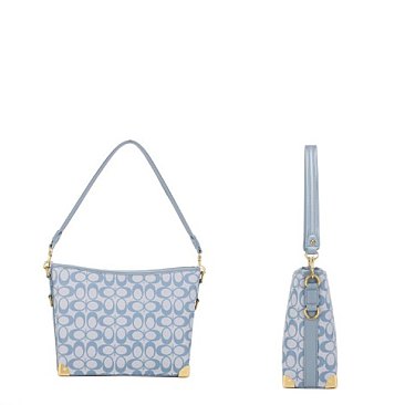 2-in-1 Side Ring Hooked Single Strap Oval Print Bucket / Hobo Bag Set