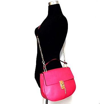 Chain Accented Cross Body Satchel With Twist Lock