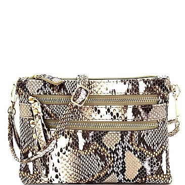 MULTI POCKET SNAKE PRINT WRISTLET & CROSS BODY BAG