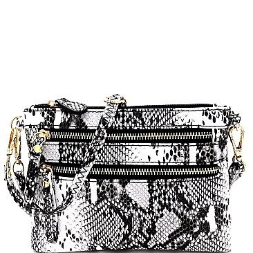 MULTI POCKET SNAKE PRINT WRISTLET & CROSS BODY BAG