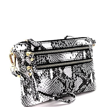 MULTI POCKET SNAKE PRINT WRISTLET & CROSS BODY BAG