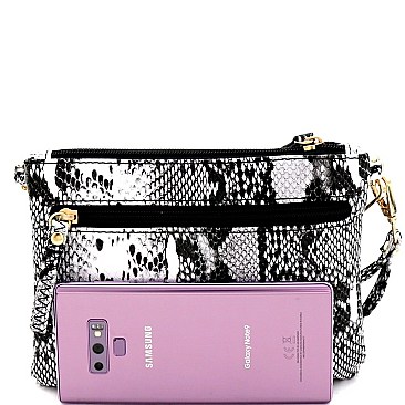 MULTI POCKET SNAKE PRINT WRISTLET & CROSS BODY BAG