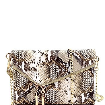 SLOPING SNAKE PRINT FLAP CLUTCH