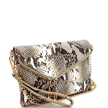 SLOPING SNAKE PRINT FLAP CLUTCH
