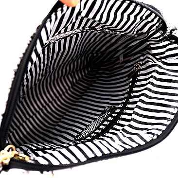 TASSEL ACCENT SNAKE PRINT CROSS BODY MESSENGER