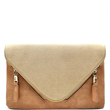 SL1134-LP  Zipper Accent Envelope Crossbody Clutch