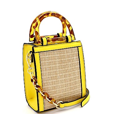2-Way Resin Handle Accent Straw Small Satchel