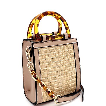2-Way Resin Handle Accent Straw Small Satchel