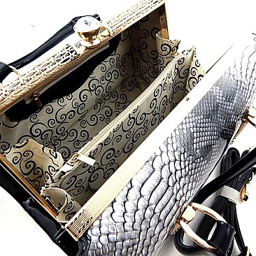 Patent Snake Print Jewel-top METAL Frame PURSE