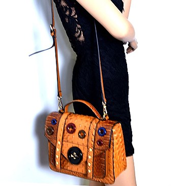 SN3745-LP Grommet Accent Crocodile Embossed Flap Satchel