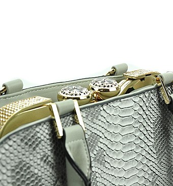 BOUTIQUE QUALITY SNAKE PRINT JEWEL TOP SATCHEL