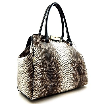 Snake Print Clasp-Top 2 Tone Satchel