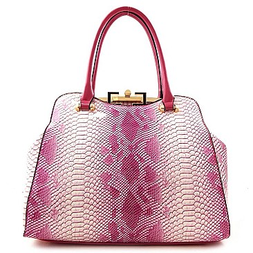 Snake Print Clasp-Top 2 Tone Satchel