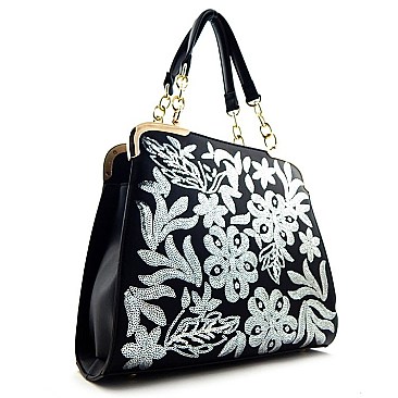 Sequin Embroidery Metal Accent Satchel