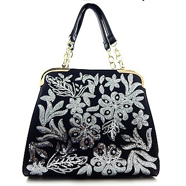 Sequin Embroidery Metal Accent Satchel