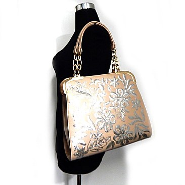 Sequin Embroidery Metal Accent Satchel