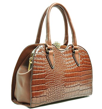 Jewel Top Rhinestone Metal Framed Alligator Satchel - Designer Like
