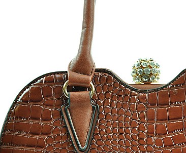 Jewel Top Rhinestone Metal Framed Alligator Satchel - Designer Like