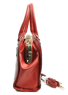 Jewel Top Rhinestone Metal Framed Alligator Satchel - Designer Like