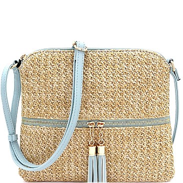 Front Pocket Knitted Tassel Straw Cross Body