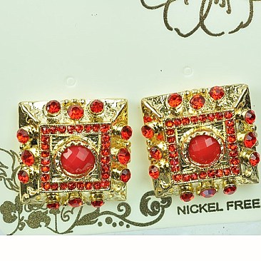 Square Glass Rhinestone Filigree Open-cut Earring