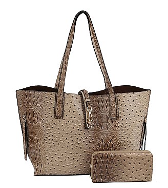 2 In 1 OSTRICH TOTE SET WITH WALLET