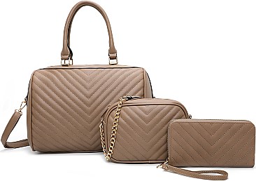 3 IN 1 CHEVRON SATCHEL CROSS-BODY WITH WALLET SET