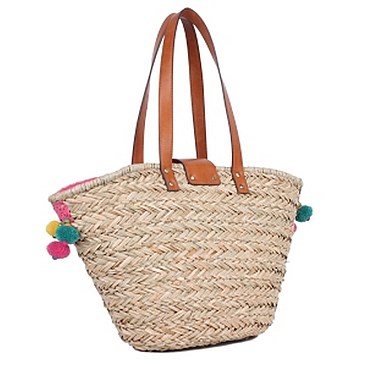 Posh Nicole Lee Pompom Straw Tote Bag JPSTR12670