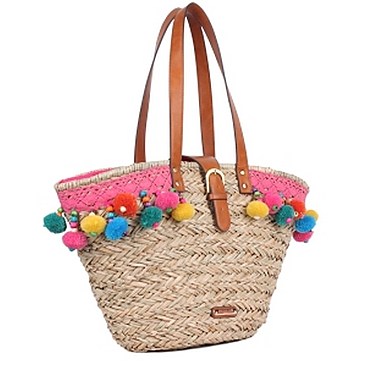 Posh Nicole Lee Pompom Straw Tote Bag JPSTR12670