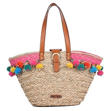 Posh Nicole Lee Pompom Straw Tote Bag JPSTR12670