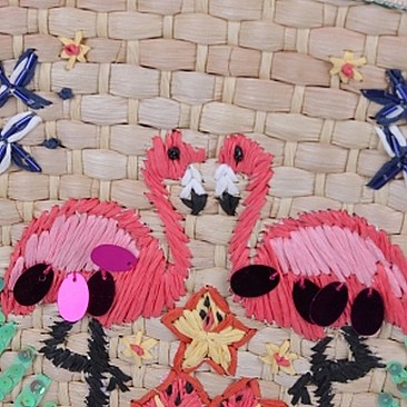 Posh Nicole Lee Flamingo Embroidered Woven Straw Tote Bag JPSTR12671