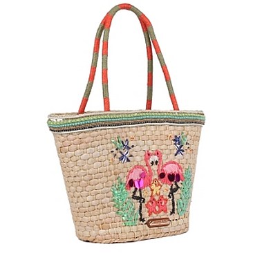 Posh Nicole Lee Flamingo Embroidered Woven Straw Tote Bag JPSTR12671