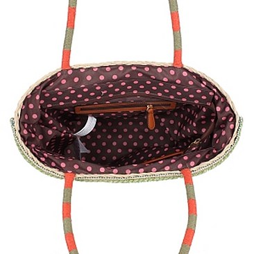 Posh Nicole Lee Flamingo Embroidered Woven Straw Tote Bag JPSTR12671