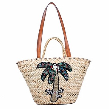 Cool Nicole Lee Coco Tree Straw Tote Bag JPSTR12675