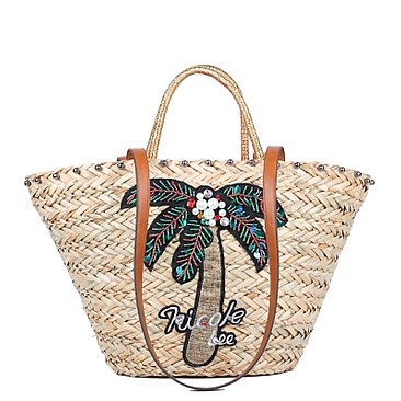 Cool Nicole Lee Coco Tree Straw Tote Bag JPSTR12675