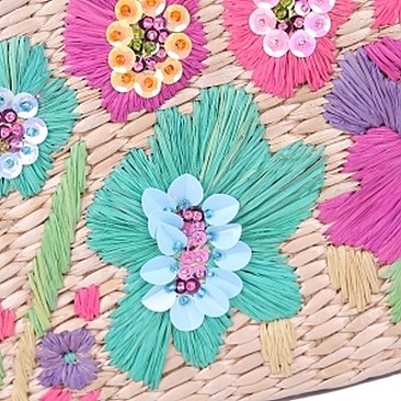Classy Nicole Lee Embroidered Flowers Straw Tote Bag JPSTR12677