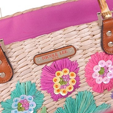 Classy Nicole Lee Embroidered Flowers Straw Tote Bag JPSTR12677