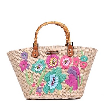 Classy Nicole Lee Embroidered Flowers Straw Tote Bag JPSTR12677