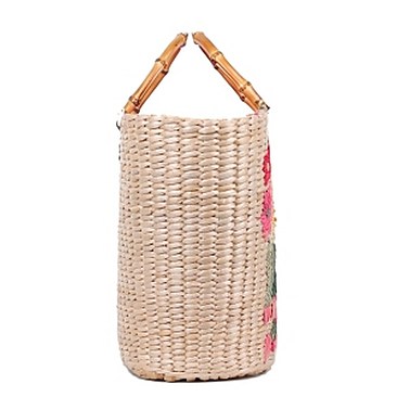Stylish Nicole Lee Flower Embroidered Straw Tote Bag JPSTR12678